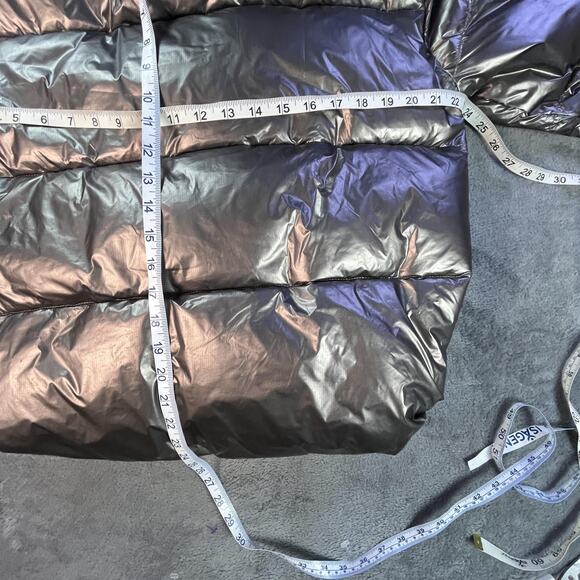 GAP Puffer Jacket Womens Medium Metallic Gray Cropped Detachable Hood PrimaLoft - Picture 12 of 16